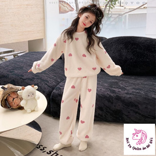 [Sản phẩm mới] Thu Đông Phong Cách Mới Trẻ Em Bộ Đồ Ngủ Ấm Áp Flannel Quần Dài Tay Vừa Lớn Trẻ Em Bé Gái Bộ Đồ Mặc Nhà Cho Bé