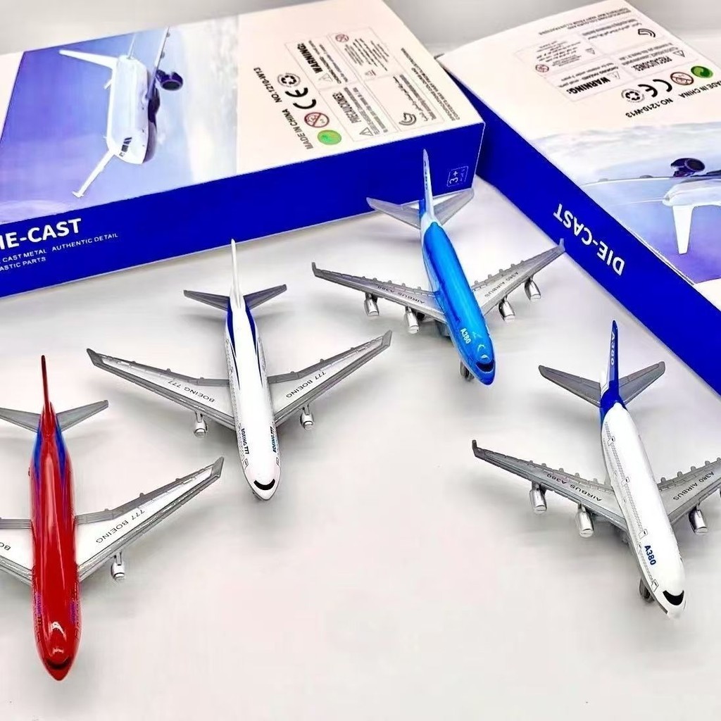 Mô phỏng máy bay hợp kim A380Boeing777Mô hình máy bay cho bé trai, đồ chơi trang trí bánh kéo lại,