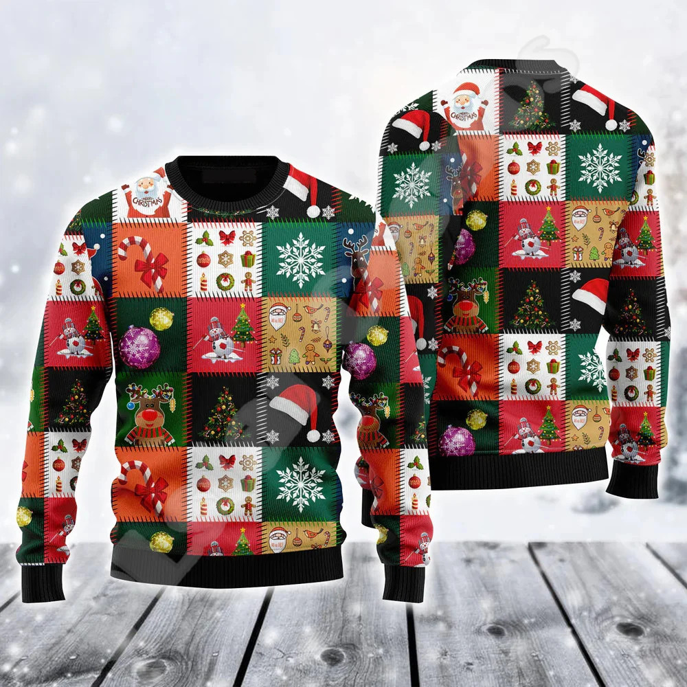 Giáng Sinh Dệt Kim Áo Len Graffiti Hình Xăm Retro Vintage Áo Nỉ 3DPrint Unisex Chui Đầu Bông Tai Kẹp