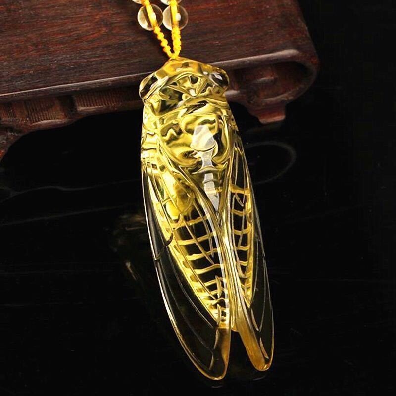 Tự Nhiên Citrine Handmade Vàng Cicada Cicada Cổ Mặt Dây Chuyền Áo Len Sốc Dây Chuyền Nam Nữ Quà Tặng