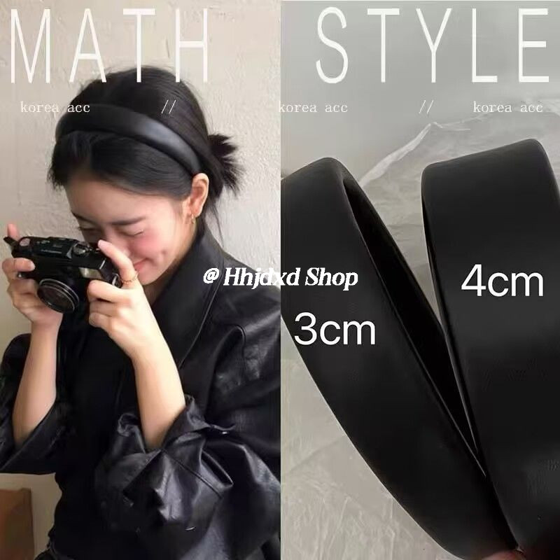 Đen pu Da Mặt Rộng Băng Đô Đầu Đầu Lâu Cao Mặt Nhỏ Băng Đô Phù Hợp Với Đầu Phụ Kiện