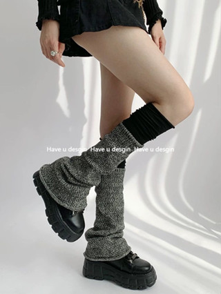 Có bạn desgin
 Tất Xuân Thu Phong Cách Nữ Khâu Bắp Chân Tất loe jk Cọc Tất Đen Ống Rộng Nửa Chân Tất Ngoài Mặc All-Ma