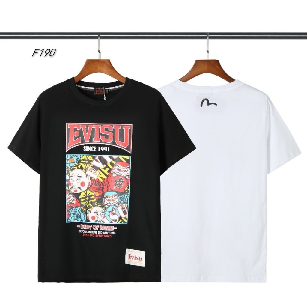 Evisu 2025 Áo thun ngắn tay in chữ mới dành cho nam và nữ