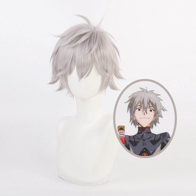 Tóc giả cosplay Nagisa Kaoru Evangelion, handmade warp màu bạc xám