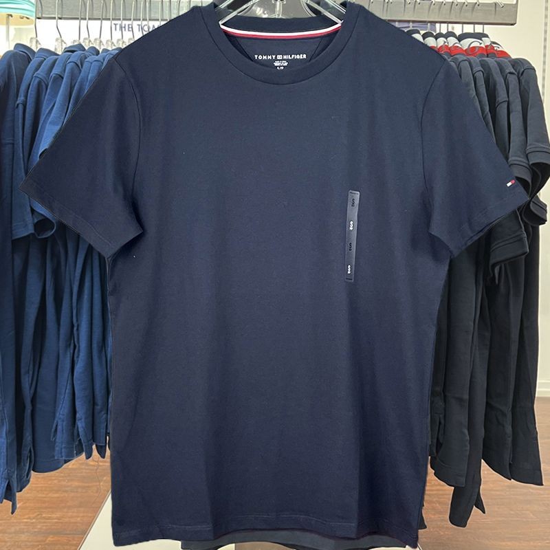 Tommy Hilfiger American TM Áo Thun Tay Ngắn Cotton Nguyên Chất Cổ Tròn Nửa Tay Đáy Áo Sơ Mi Màu Trơn Nam A