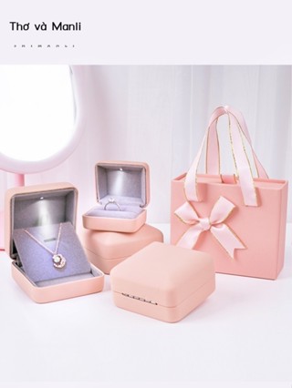 [SALE] Hộp đựng trang sức LED da PU cao cấp có đèn, nhẫn kim cương, bông tai, vòng cổ, vòng tay, hộ