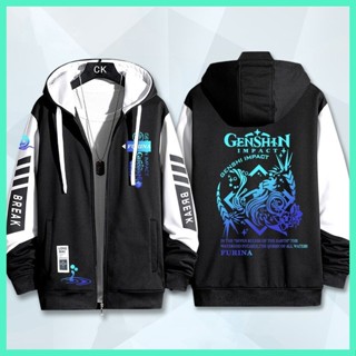 Áo khoác mới Quần áo mùa đông Quà tặng Genshin Impact Kaedehara Kazuha Raiden Shogun HuTao zhongli Yuanshen Trò chơi Hàng hóa Quần áo đồng thương hiệu Fenina Water God Áo có mũ trùm đầu hai chiều Thu đông Áo khoác rộng Quần áo đau