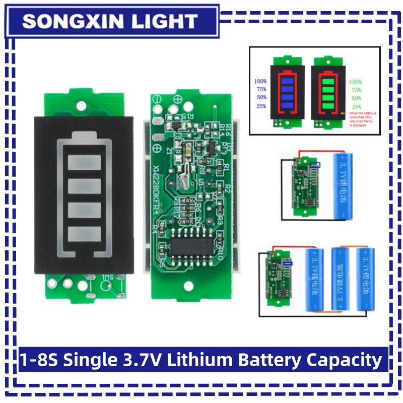  1S-8S 1S   2S   3S   4S 1-8S Mô-đun chỉ báo dung lượng pin Lithium 3.7V Màn hình 4.2V Máy kiểm tra công suất xe điện Li-ion 