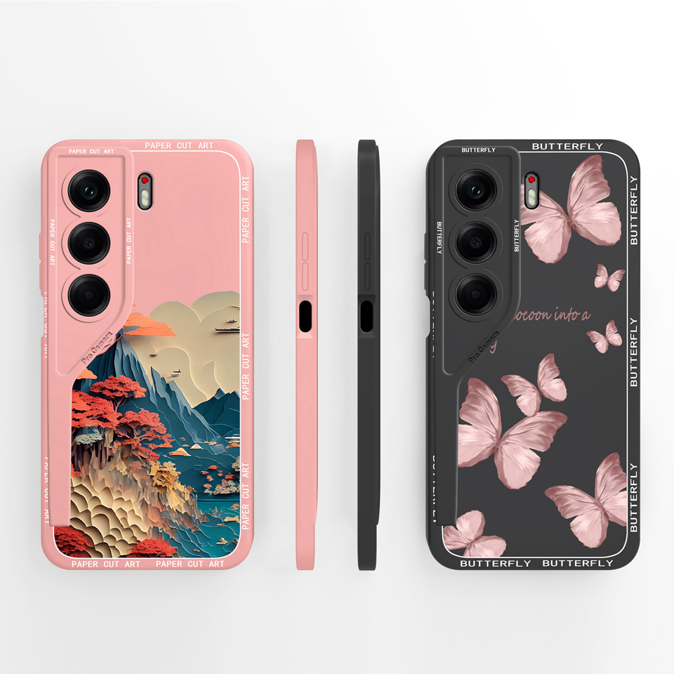 Vỏ Cho Tecno Camon 40 40 Pro Màu Hồng Bướm Núi Vuông Chống Rơi Vỏ Điện Thoại Chống Sốc Cho Tecno Cam