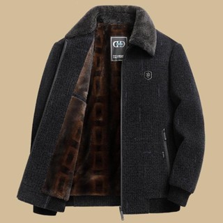 21%Nam Áo Khoác Ông Nội Áo Khoác Dày Kích Thước Lớn Chenille Cotton Đệm Áo Khoác Mùa Đông Nam Trung Niên Bố Ông Nội Áo Khoác Lông Cừu Đệm Dày Len