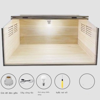 Chuồng Hamster Bear Vàng Syria + Lồng Nuôi Chim Cút Gỗ Tự Nhiên & Kính Acrylic Bộ Đầy Đủ Phụ Kiện - Thoáng Kh