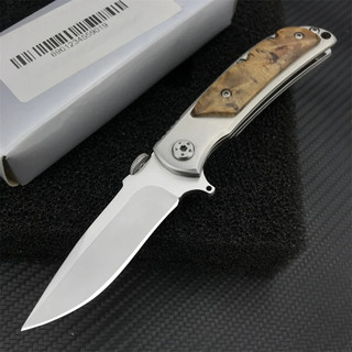 Mang Lật Gấp Dao 440C Blade 420 Thép Inlay Bóng Gỗ Xử Lý Túi Ngoài Trời EDC Knife Survival
