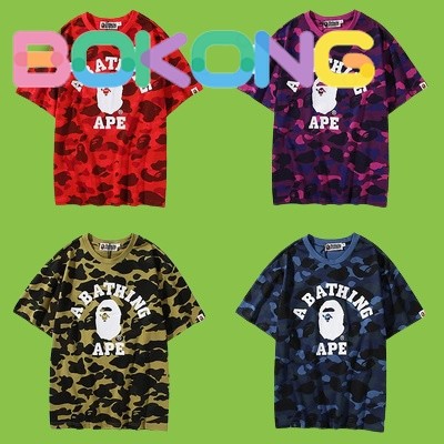 Logo Tee A Bathing Ape, Áo thun Bape, ngụy trang 4 màu, đỏ, tím, xanh lá cây, xanh dương