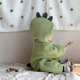 Ins Trẻ Sơ Sinh Trẻ Em Quần Áo Mùa Đông Plus Nhung Dày Ấm Áp Đi Chơi Jumpsuit Nam Nữ Bé Siêu Dễ Thương Khủng Long Romper
