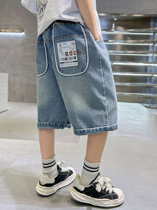 Lan ~ [Quần Crop Denim Bé Trai] Quần Short Bé Trai Mùa Hè Quần Jean Phong Cách Mới Phong Cách Mùa Hè Vừa Lớn Trẻ Em Bé Trai Mùa Hè Influencer Fried Street Thoáng Mát Đẹp Trai Hợp Thời Trang