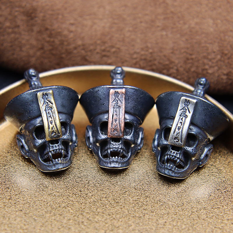 Zombie Skull Face Brass Knife Beads Handmade Made Paracord Braided Lanyard Mặt Dây Chuyền Ngoài Trời