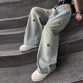 [Khuyến mãi] Quần jean ống rộng cho bé gái Phong cách mới Thời trang thêu dáng rộng Quần ống thẳng loe