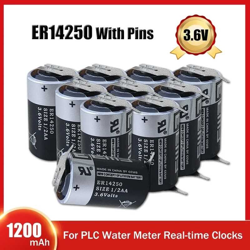 3.6V 10Pcs 1200Mah Er14250 Cr14250 Sl14250 1/2Aa PLC Máy Đo Khí Dùng Một Lần Pin Li-Ion Có Chân
