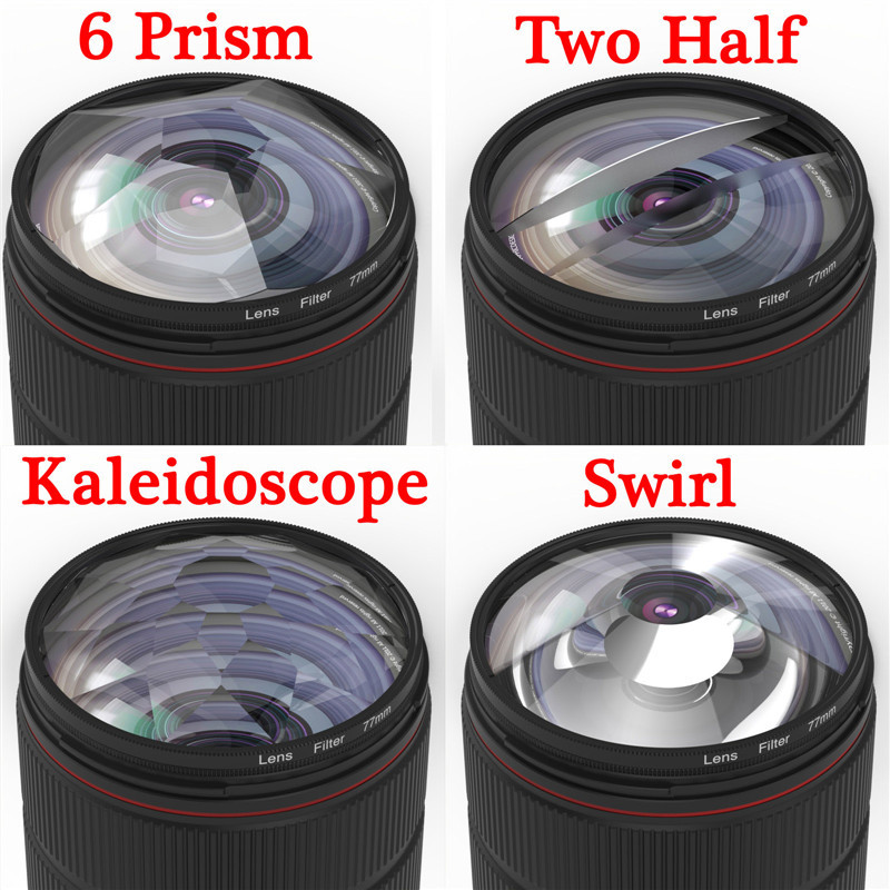 Knightx Kính vạn hoa Lăng kính Bộ lọc xoáy Hiệu ứng đặc biệt Phụ kiện chụp ảnh Ống kính cho ống kính DSLR