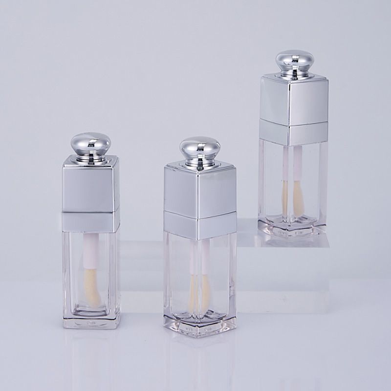 Chai Men Môi Handmade DIY, 5 Vuông Bạc Bàn Chải Lớn Son Bóng Chai Ống Trống, Dung Tích 8ML