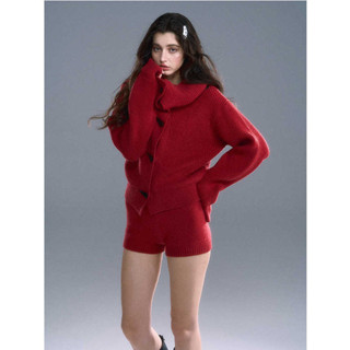  Shanmieleng Pháp Áo Len Dệt Kim Đỏ Cao Cấp Nữ Thu Đông Phong Cách Mới Thời Trang Phù Hợp Với Không Khí Mặc Quần Short Hai @ 