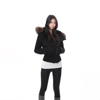 Shanmieleng Mỹ Retro Lông Thú Cổ Có Mũ Trùm Đầu Áo Khoác Nữ Thu Đông Cao Cấp Dày Dây Kéo Ngắn