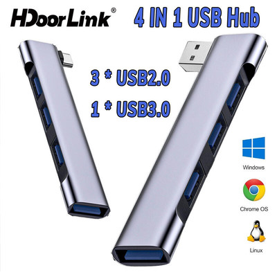 HdoorLink 4IN1 USB-C HUB USB 3.0 Docking Station Bộ chia tốc độ cao Bộ chuyển đổi OTG 4 cổng Bộ chia USB đa năng cho máy tính xách tay Máy tính PC