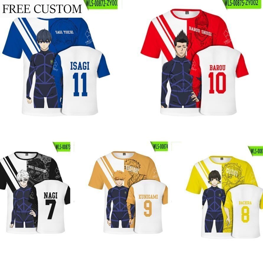 Blue Lock Jersey Anime Jersey Tay Ngắn Cosplay Jersey Yoichi Nagi Seishiro Áo Rời Thường Ngày Oversi