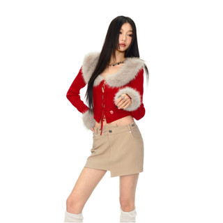 Shanmieleng Carnival Trang phục Giáng sinh Thân thiện với môi trường Len có thể tháo rời có dây buộc hai lớp Áo len dệt kim màu đỏ