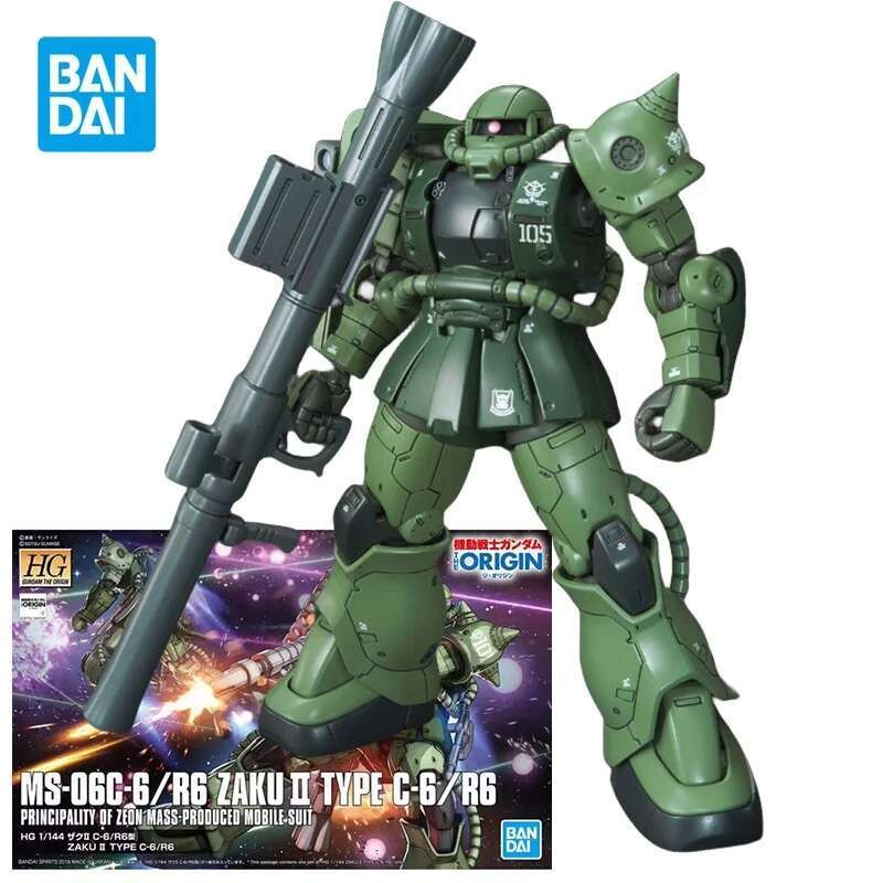 BANDAI am Model Kit MS-06C Zaku 2 Anime Action Figure HG GTO 025 Collectible Toys Ornaments for Kids