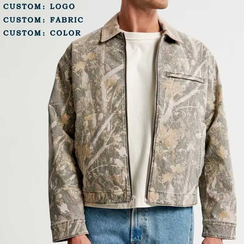 Tùy Chỉnh Mens Quá Khổ Ngụy Trang Quilting 100% Cotton Zip Đường Phố Ăn Mặc Phong Cách Vintage Bom J