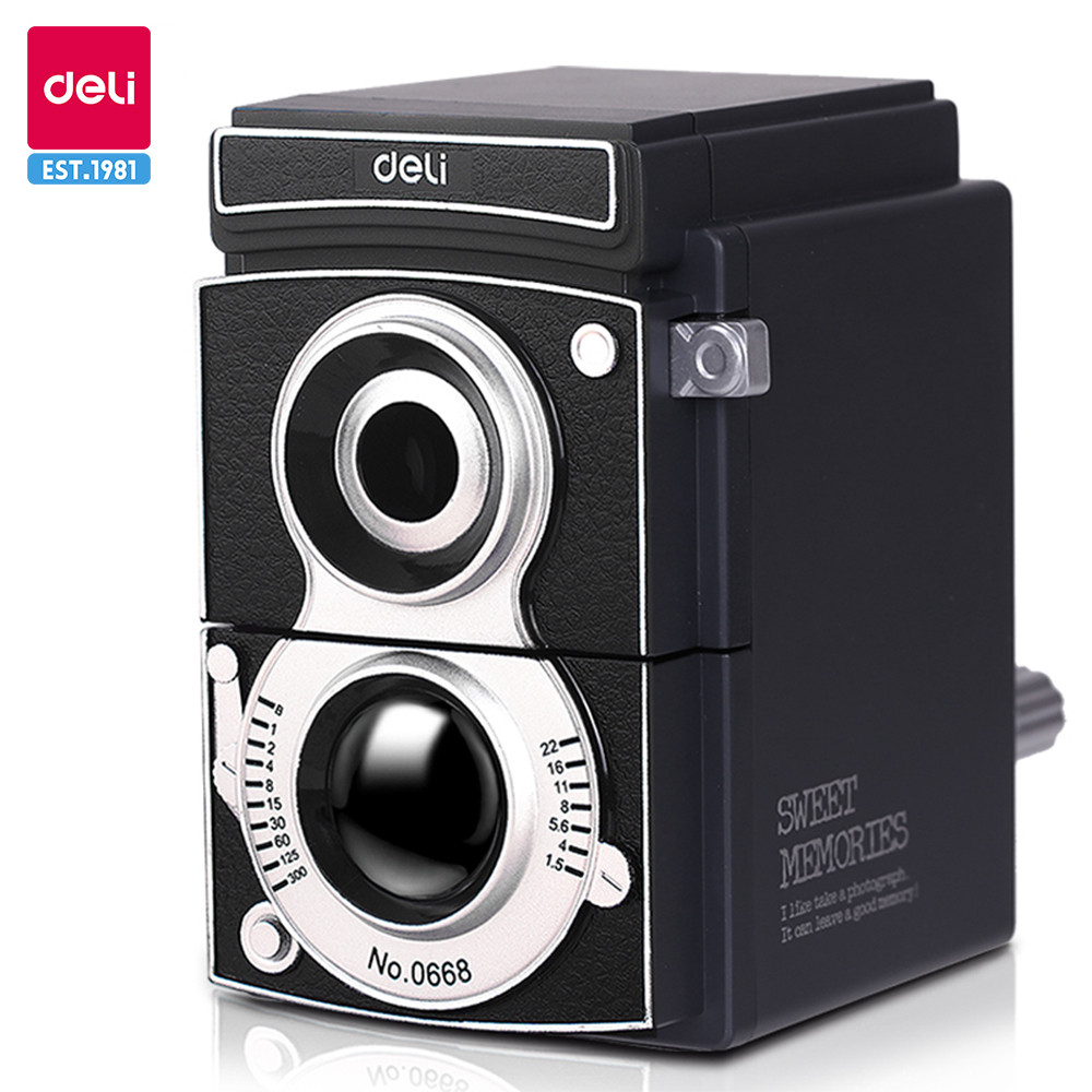 Deli Rotary Kids Handshake Pencil Sener Đồ Dùng Trường Học Cũ Máy Ảnh Vintage Smooth Aging Tool