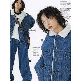 Retro Xanh Cừu Len Lót Lông Cừu Lót Denim Áo Khoác Nữ Mùa Đông Phong Cách Mới Sinh Viên Ve Áo Áo Khoác Cotton