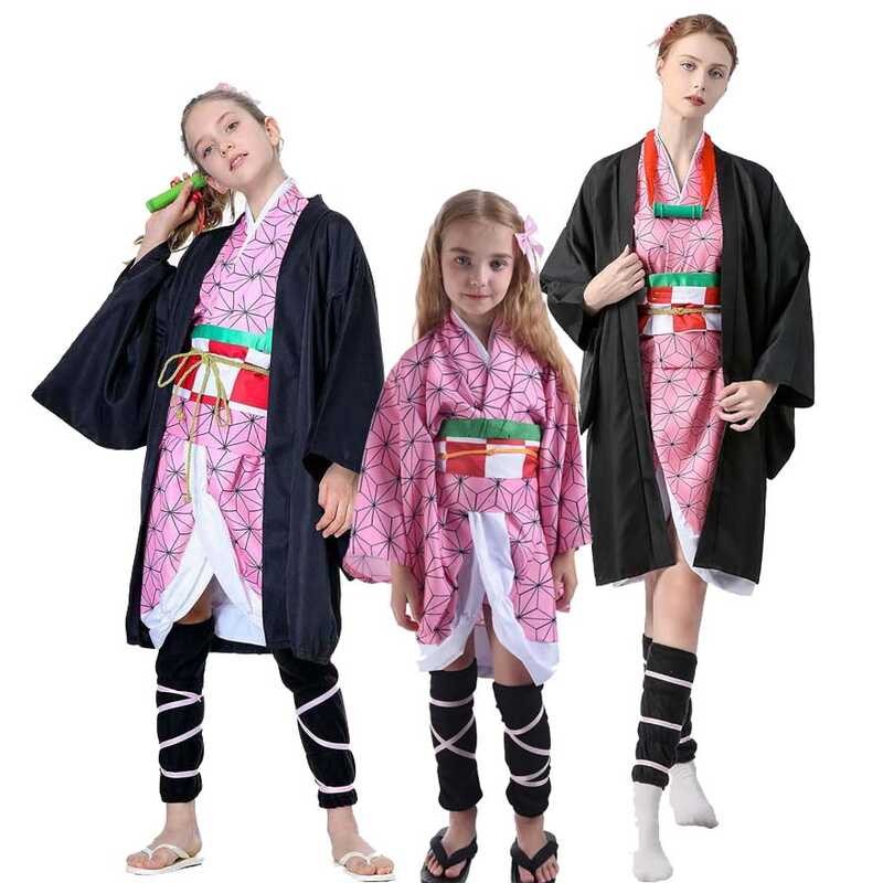 Trẻ Em Gái Và Phụ Nữ Trang Phục Màu Hồng Kimono Anime Cosplay Set Cape Aokg-002