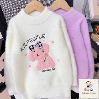 [Sản phẩm mới] Thu Đông Phong Cách Mới Áo Len Bé Gái Chui Đầu Giả Lông Cừu Chồn Dệt Kim Đáy Top Mặc Ngoài Trẻ Em