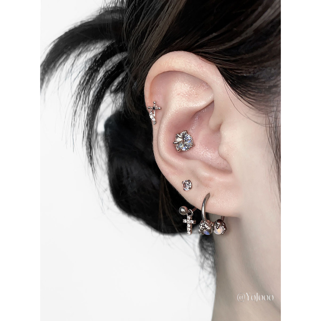 Siêu Flash Cross Bông Tai Flash Kim Cương Thép Titan Rồng Móng Vuốt Móng Ngựa Nhẫn Ánh Sáng Xanh Tai