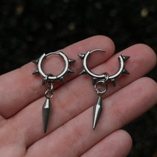  Bông tai hình nón nhọn bằng thép không gỉ bông tai dành cho nam và nữ kẹp tai hợp thời trang thon gọn bông tai hip-hop bằng thép titan mới của Nhật Bản và Hàn Quốc đinh tán 