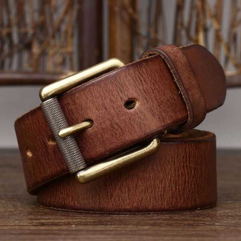 Belt 4.0Cm Vintage Buckle Sup Wide Thick Genuine Leath Men Belt Original Cowskin Ceinture Homme