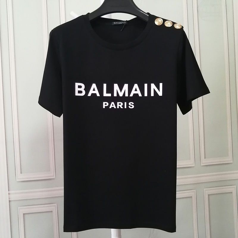 Áo thun nữ Balmain cổ tròn, tay ngắn với thiết kế Cecilia Cheung và chi tiết ánh sáng tím đổ xô logo