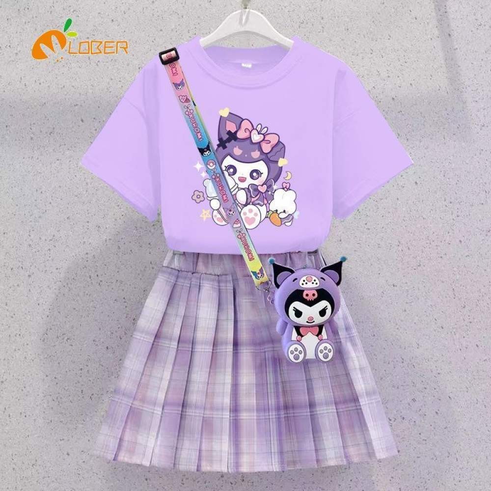 LOBER Kuromi set girl váy Kuromi JK set áo thun bé gái + váy J