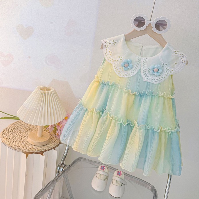 Summer Color-blocked Cotton Skirt For Girls, New Baby Girl Korean Style Rainbow Korean Style