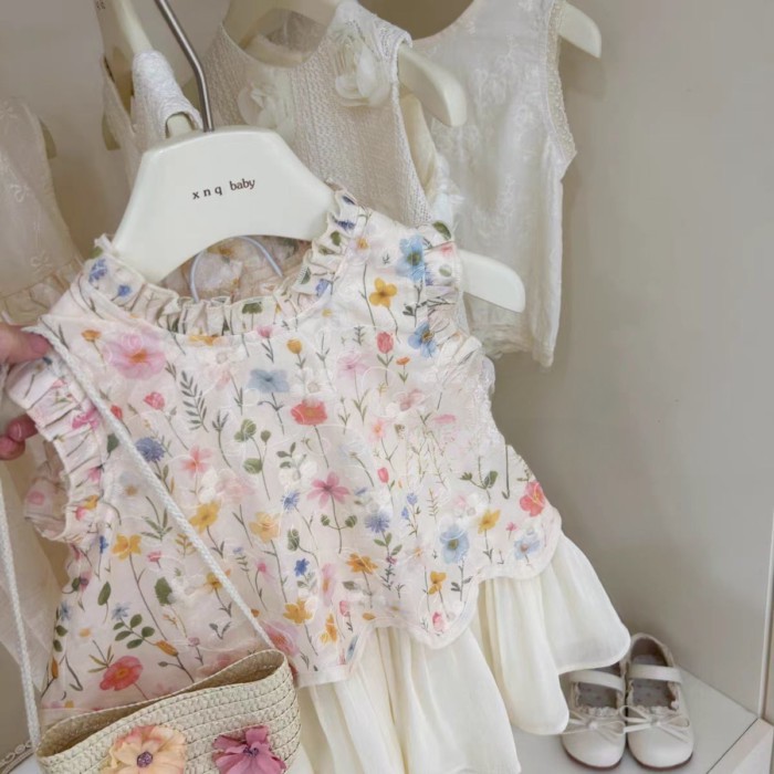 Girls Summer Dress Summer New Fashion Dress Children Baby Floral Sleeveless Princess