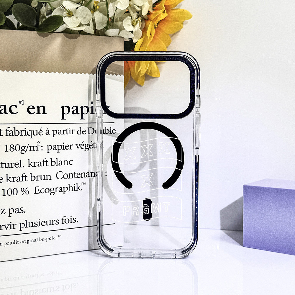 Màu Sắc Mới Tương Phản Trong Suốt Acrylic XXX X FRGMT Logo Minh Họa Ốp Lưng Sạc Từ Tính Không Dây Tư