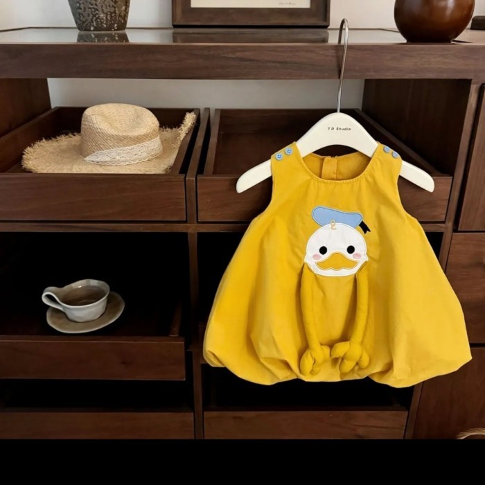 Korean Children's Clothing Baby Girl's White And Cute Three-dimensional Yellow Duck Flower Bu
