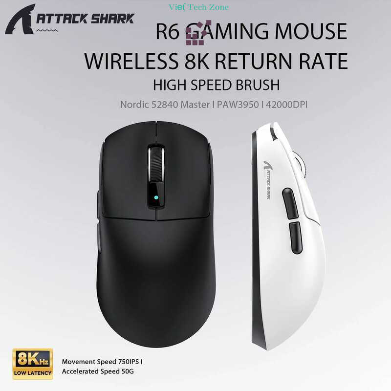 Chuột chơi game không dây ATTACK SHARK R6 8KHz, PAW3950MAX, 42000 DPI | Nguyên bản