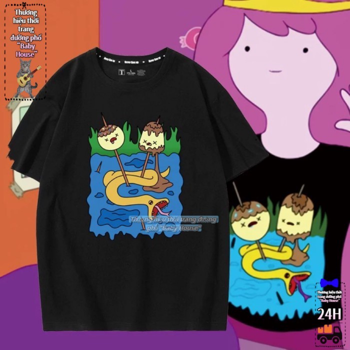 Kho Hà Nội🚚Adventure Time PB Bubble Princess Ngoại vi Tay ngắn Adventure Time Treasure Áo thun Áo T 