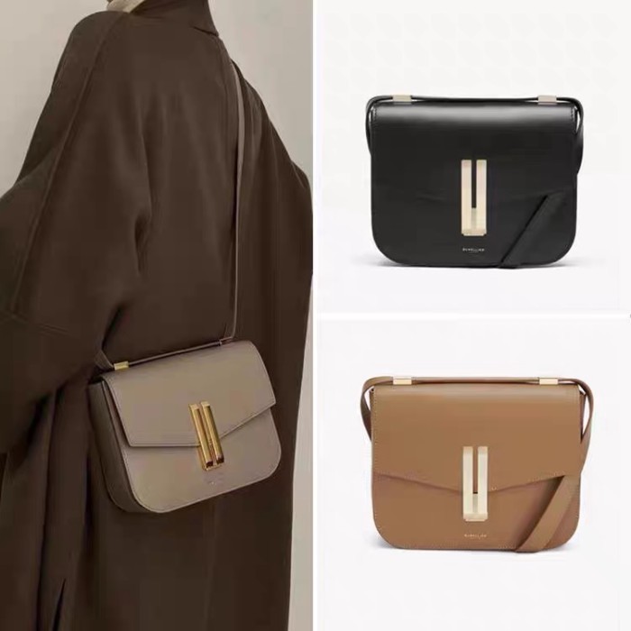 Niche Design demellier Túi Đậu Phụ Da Thật Chính Hãng Nắp Đeo Ngang Nhỏ Túi Vuông Retro Đơn Giản Nác