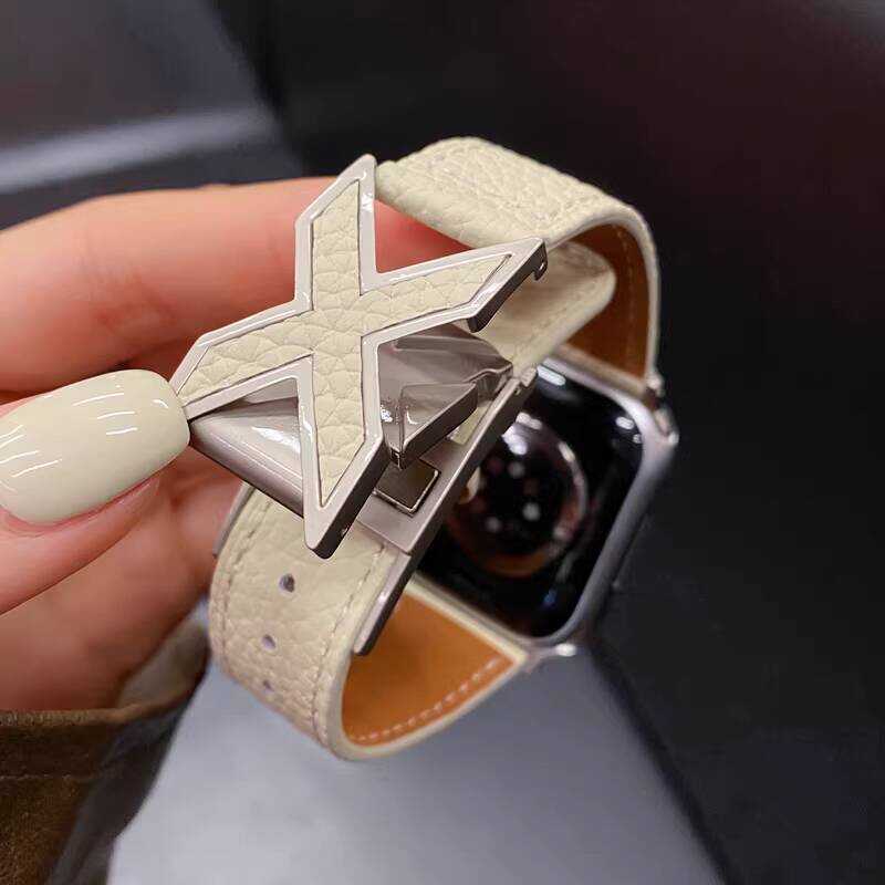 Cao Cấp Phong Cách Tiền Cũ X Khóa Từ Tính Họa Tiết Vải Lánh Dây Da Thật Apple Watch Thích Hợp Cho iw