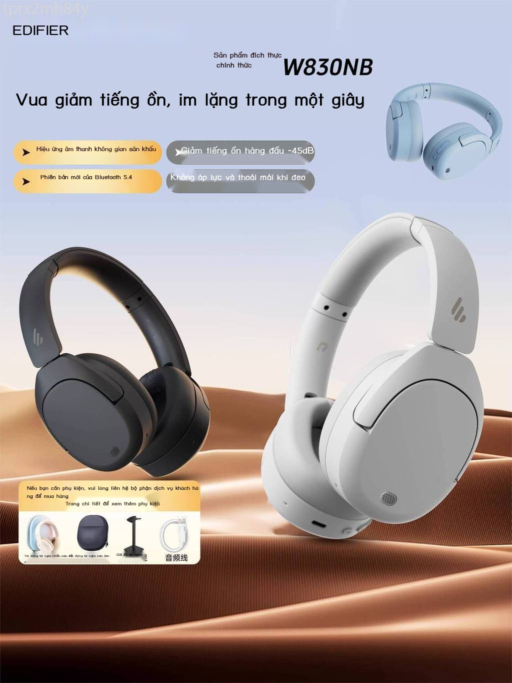[ Siêu Tiết kiệm] Tai Bluetooth Edifier W830NB, chụp tai, khử tiếng ồn chủ động, nhãn vàng kép, tai