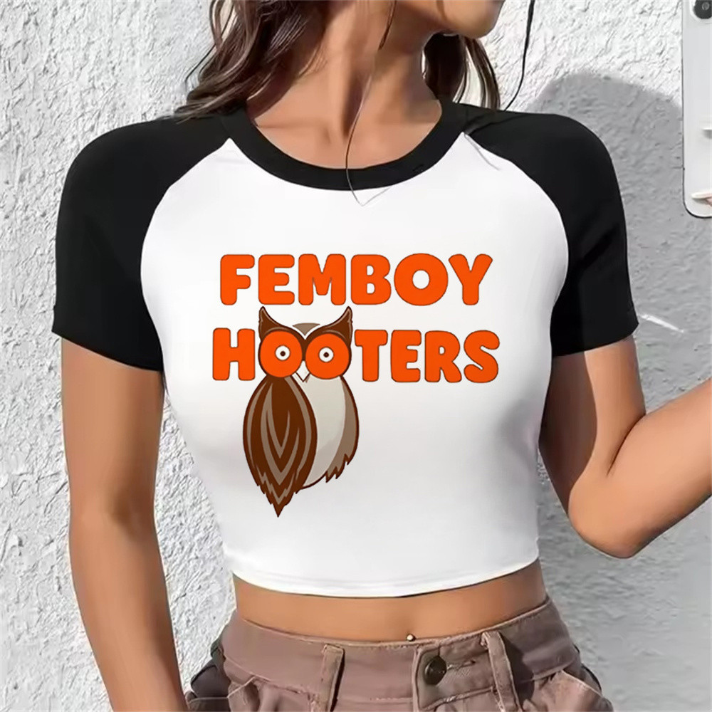 Femboy Crop Top Manga Hàn QuốcVintage 2000 Cho Nữ, Áo Thun Thời Trang